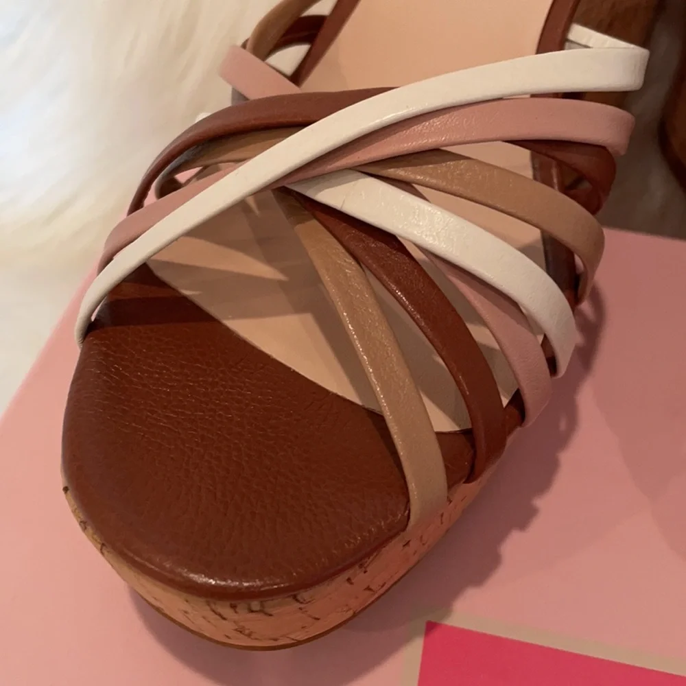 NIB KATE SPADE platform sandals 5 1/2” Multi grain leather beige tan blushpink 8